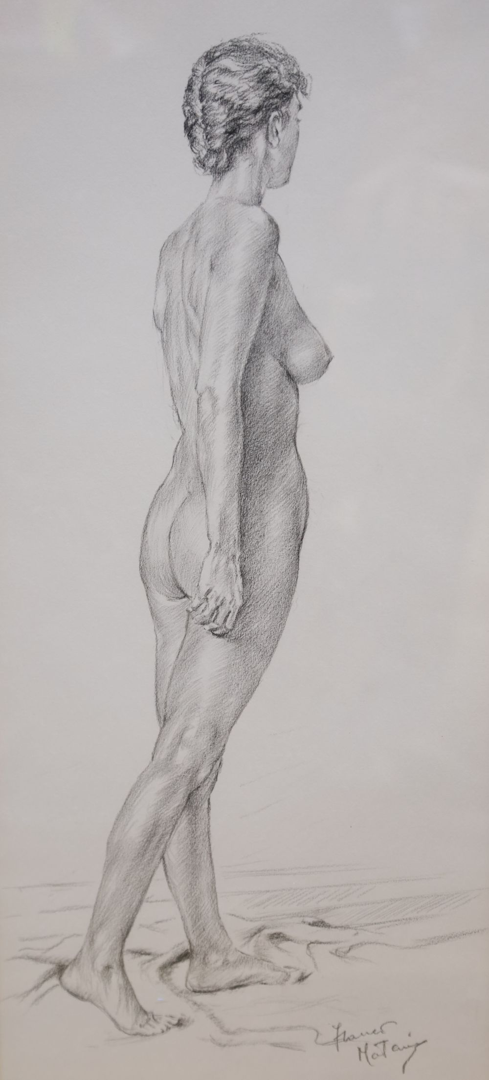 Franco Matania (1922-2006), pencil drawing, Standing female nude, signed, 46 x 21cm Franco Matania